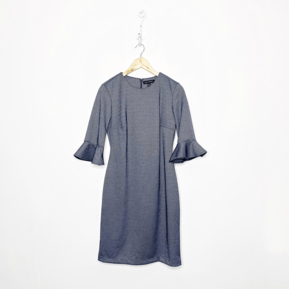 BANANA REPUBLIC Navy Herringbone Ponte Dress Flutter Sleeves Stretch WOMEN'S 6 - Picture 1 of 7